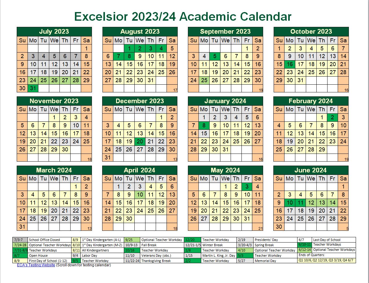 Academic Calendar calendario académico Excelsior Classical Academy